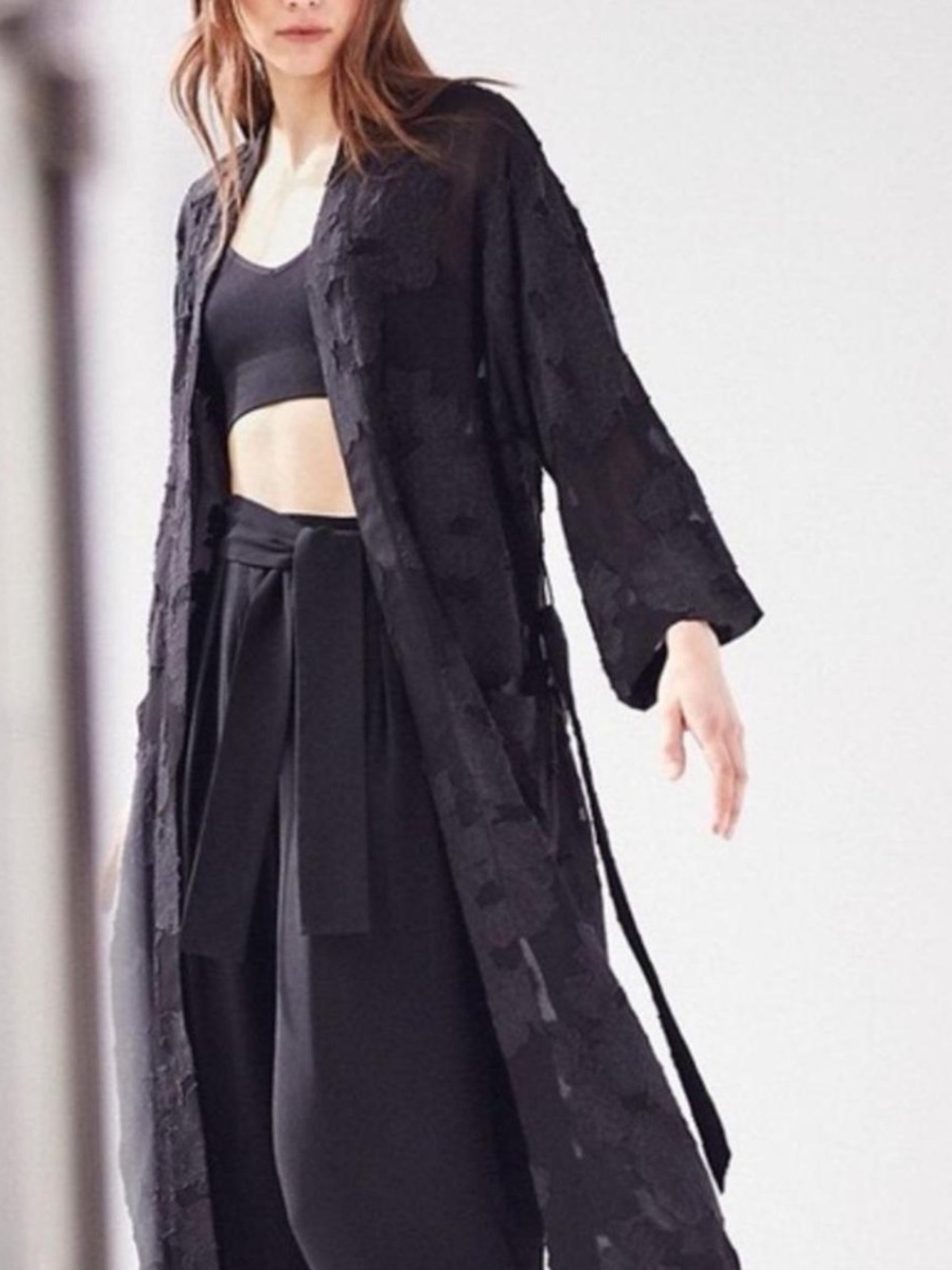 wilfred ninette dress m Sheer Black Embroidered Kimono Robe m
